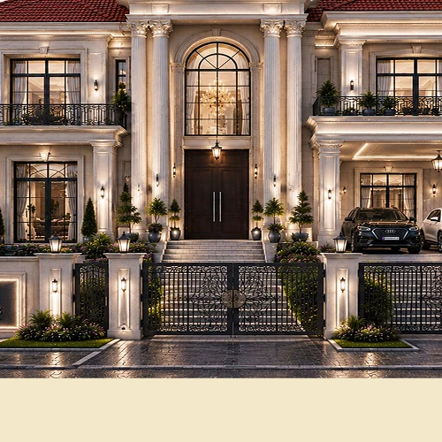 A grand classical Luxe Habitat residence facade